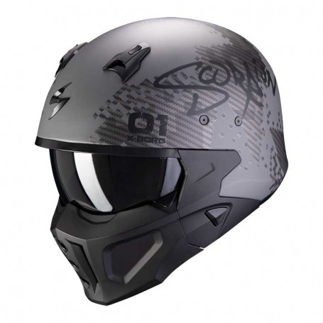 CASCO SCORPION COVERT-X X-BORG PLATA Y NEGRO MATE