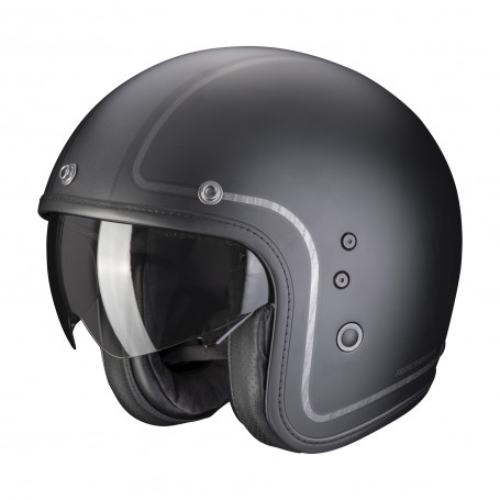 CASCO SCORPION BELFAST EVO RETROL MATE NEGRO PLATA