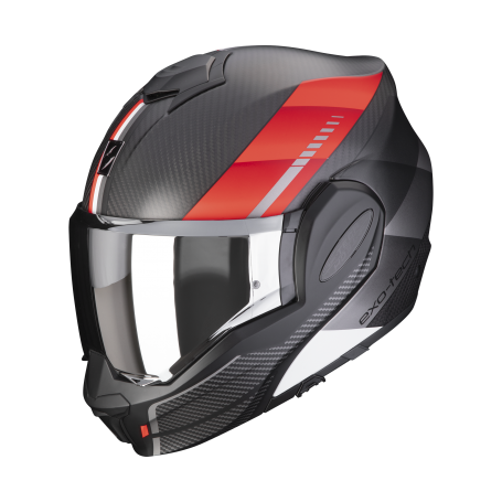 CASCO SCORPION EXO TECH EVO CARBON GENUS NEGRO MATE ROJO