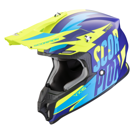 CASCO SCORPION VX 16 EVO AIR SLANTER AZULATE AMARILLO NEON