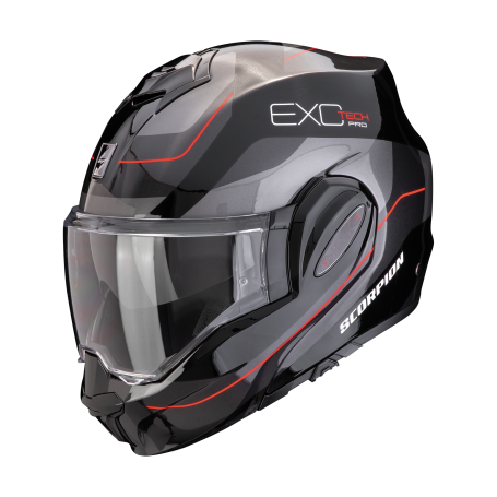 CASCO SCORPION EXO TECH EVO PRO COMMUTA NEGRO PLATA ROJO