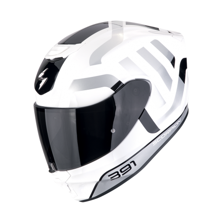 CASCO SCORPION EXO 391 AROK BLANCO NEGRO PLATA