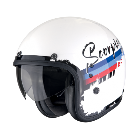 CASCO SCORPION BELFAST EVO ADONIS BLANCO ROJO AZUL