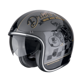 CASCO SCORPION BELFAST EVO DRIVE FAST PLATA NEGRO ORO