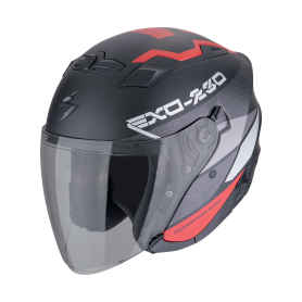 CASCO SCORPION EXO 230 BAND NEGRO MATE ROJO PLATA