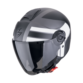 CASCO SCORPION EXO CITY II BLUR PLATA MATE NEGRO BLANCO