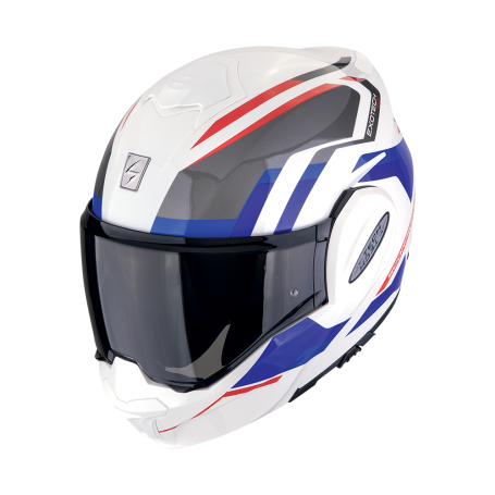 CASCO SCORPION EXO TECH EVO FURIO BLANCO ROJO AZUL