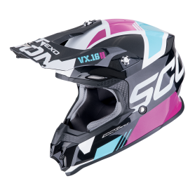 CASCO SCORPION VX 16 EVO AIR ANALOG METAL NEGRO AZUL ROSA
