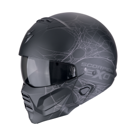 CASCO SCORPION EXO COMBAT II SPIDERWEB NEGRO MATE PLATA