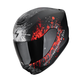 CASCO SCORPION EXO 391 WOLF NEGRO MATE PLATA ROJO