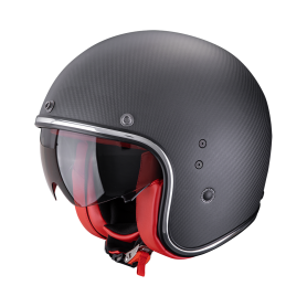 CASCO SCORPION BELFAST EVO CARBON SOLID NEGRO MATE ROJO