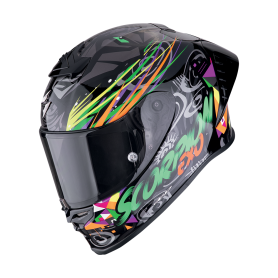 CASCO SCORPION EXO R1 EVO II AIR SAVAGE NEGRO VERDE NARANJA
