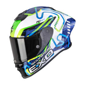 CASCO SCORPION EXO R1 EVO II AIR CORNERING BLANCO AZUL VERDE