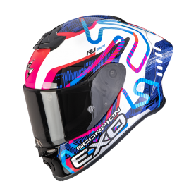 CASCO SCORPION EXO R1 EVO II AIR CORNERING BLANCO AZUL ROSA